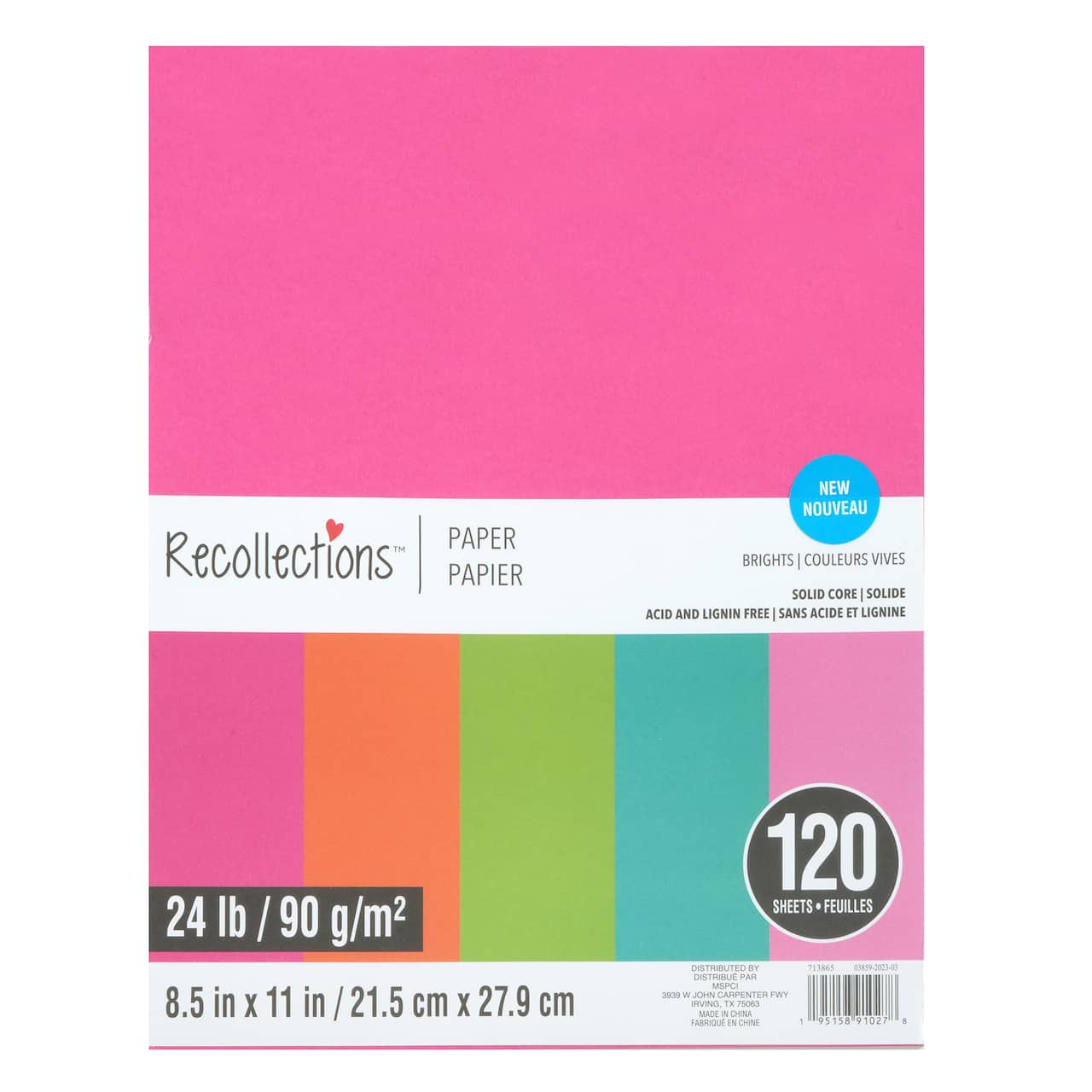 8.5" x 11" Mixed 24lb. Solid Core Paper Pack by Recollections™, 120 Sheets